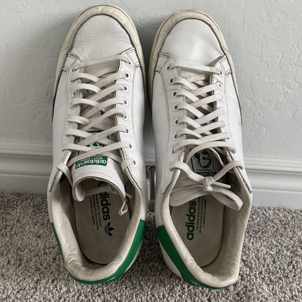 Adidas Originals Rod Laver 'Full Leather' Sneakers in White and Green - Size 12 - Picture 2 of 9